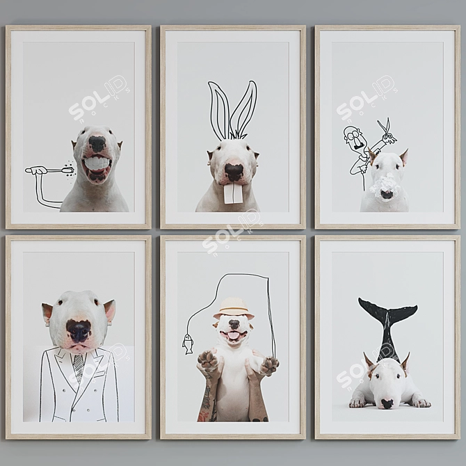 Modern Dog Portrait Picture Frame Set 3D model image 5