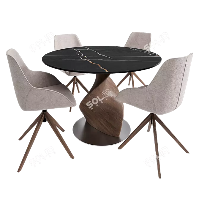 Modern Corona Dining Set Velvet 3D model image 3