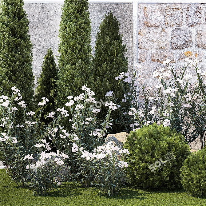 White Flowering Plants Collection 3D model image 4