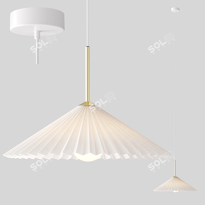 Gold Pleated Fabric Pendant Light 3D model image 2