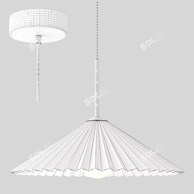 Gold Pleated Fabric Pendant Light 3D model image 3