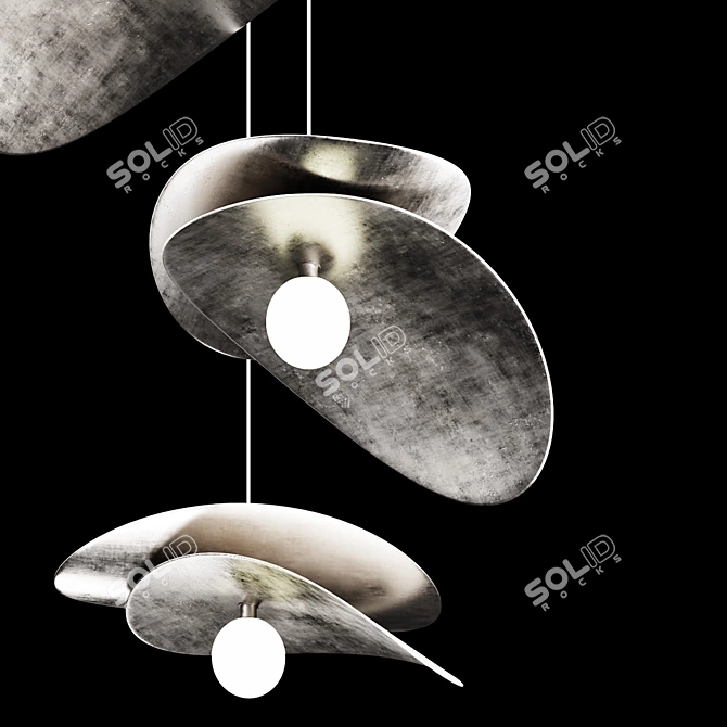 Chrome Metal Pendant Light Trio 3D model image 6