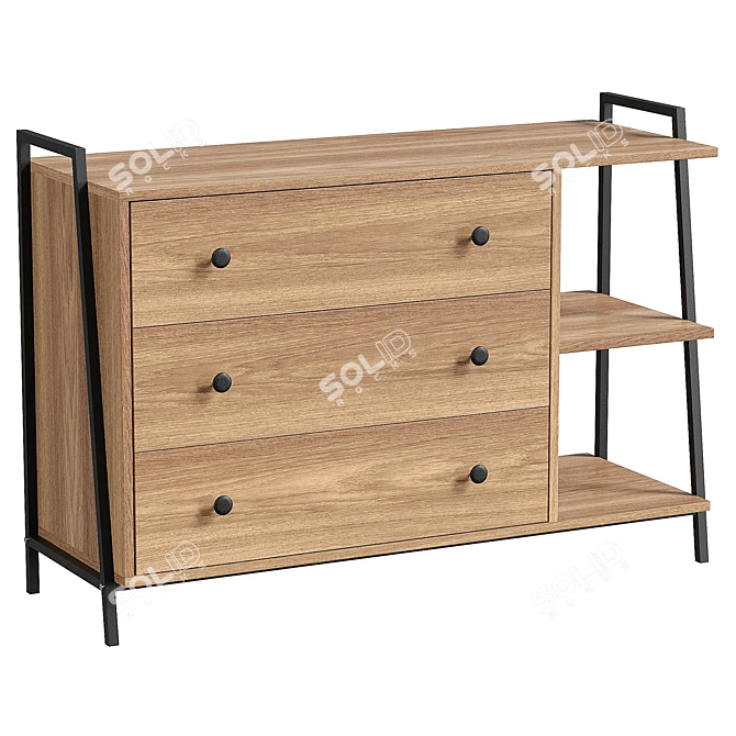  Modern 3-Drawer Dresser, Realistic UVs 3D model image 1