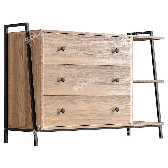  Modern 3-Drawer Dresser, Realistic UVs 3D model image 4