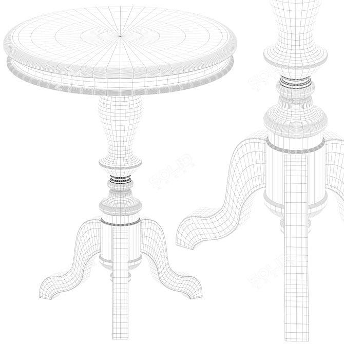 Classic Oak Round Side Table 3D model image 3