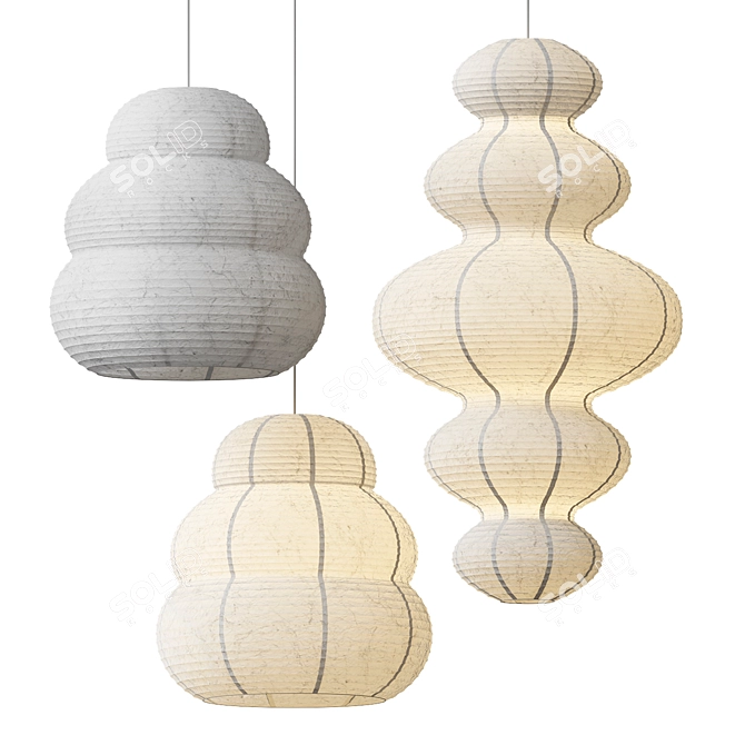 Exquisite Japanese Paper Lanterns 3D model image 1