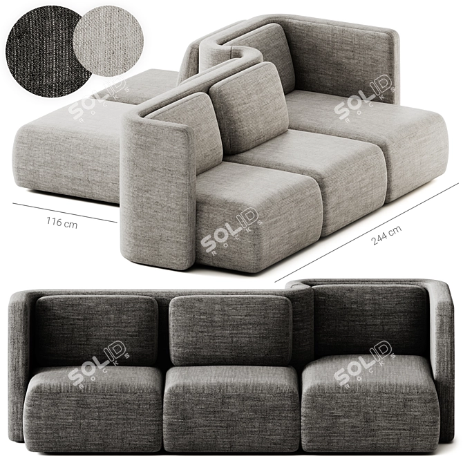 Saba Italia GALA 3-Piece Fabric Sofa 3D model image 1