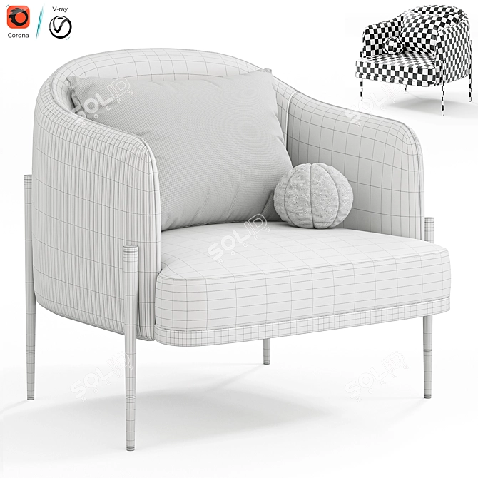 Elegant Oxford Armchair by Capitalcollection 3D model image 6