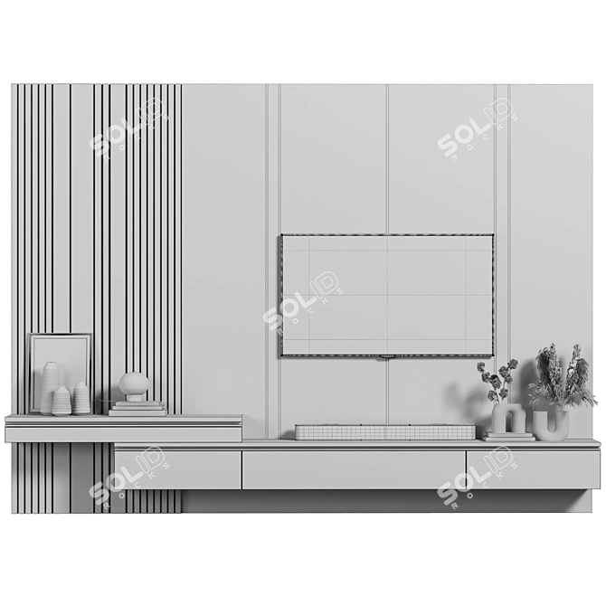 Versatile 4K Wood TV Wall 3D model image 4