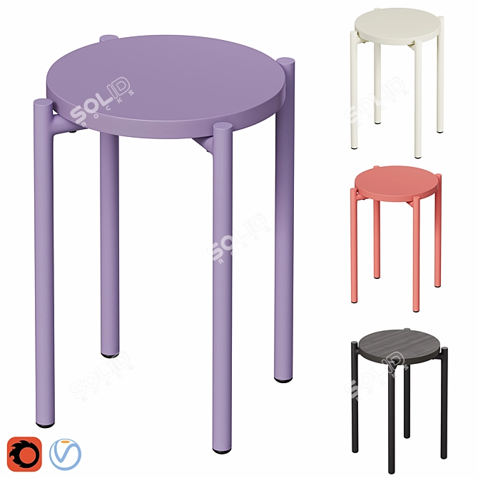 H&M Round Stool with Colorful Options 3D model image 1