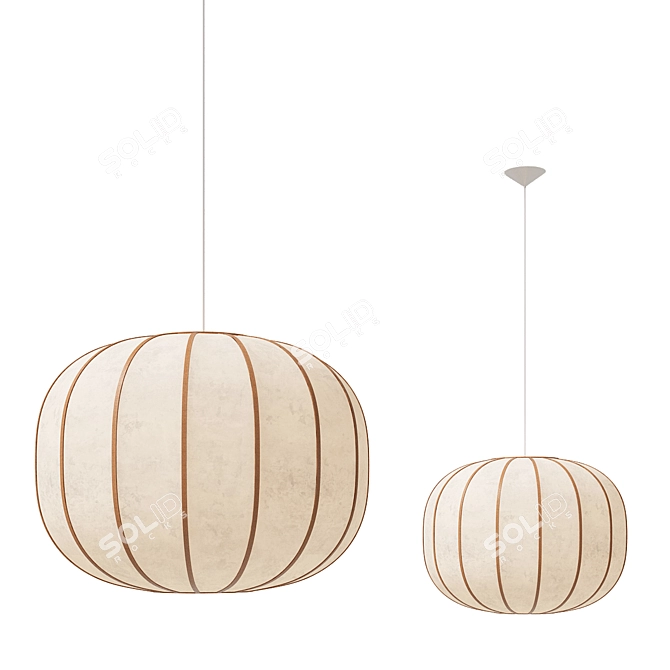 Handmade Japanese Paper Pendant Lamp 3D model image 2