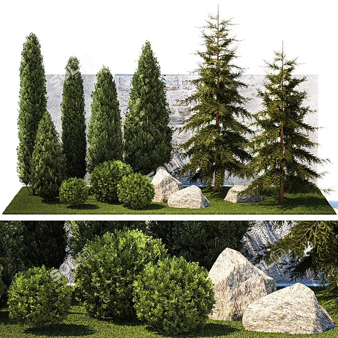 Landscaping Collection with Mature Trees & Shrubs 3D model image 1