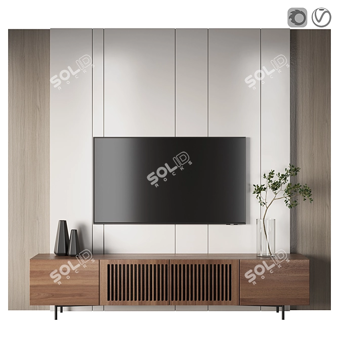 Sleek TV Wall Unit, 3500x456x2700h 3D model image 1