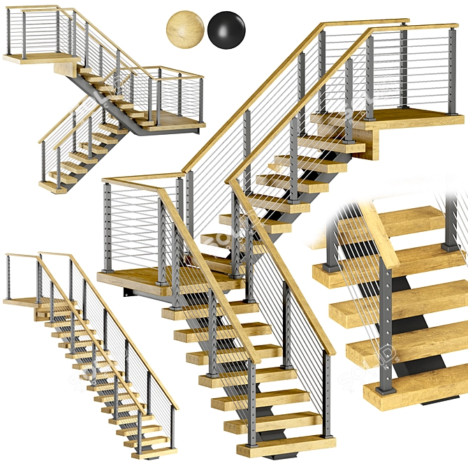 Viewrail 3 Staircase Set 3D model image 1