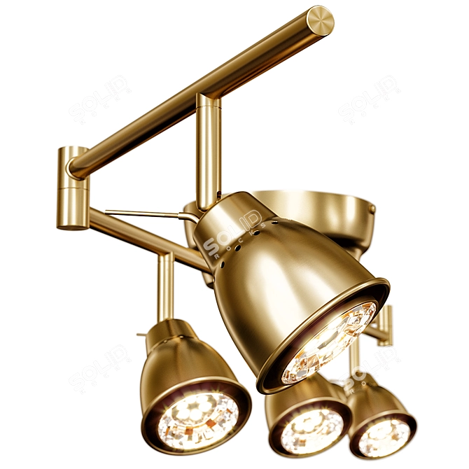 Rotating Brass Ceiling Spotlights Track 3D model image 2