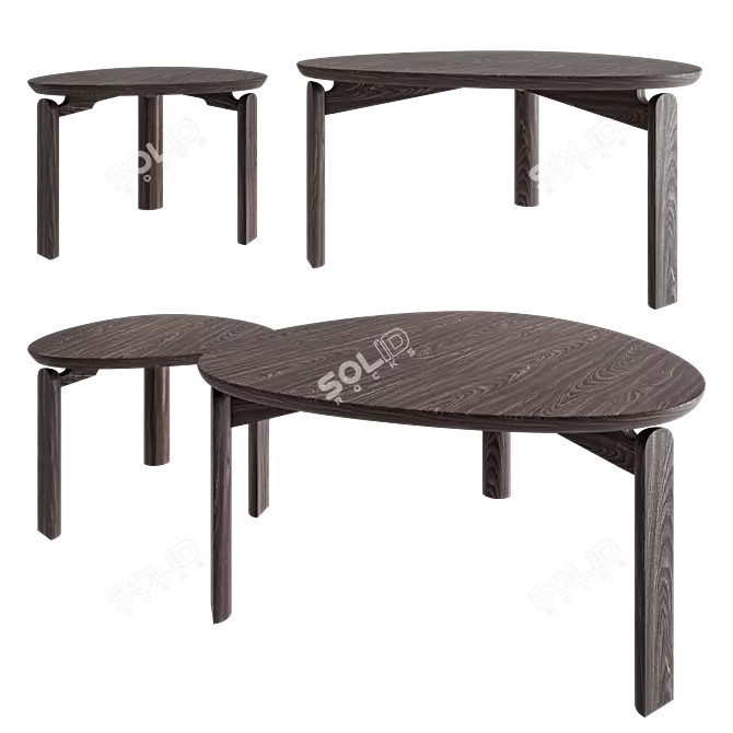 Solid Wood Coffee Table Set 3D model image 1