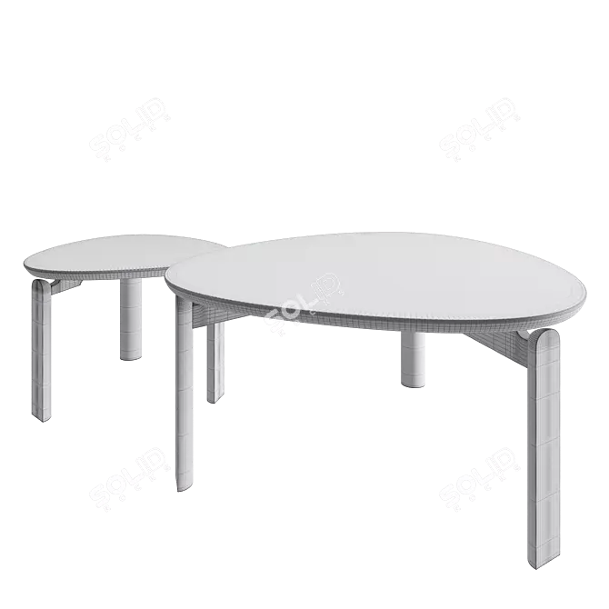 Solid Wood Coffee Table Set 3D model image 4