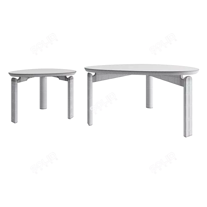 Solid Wood Coffee Table Set 3D model image 5