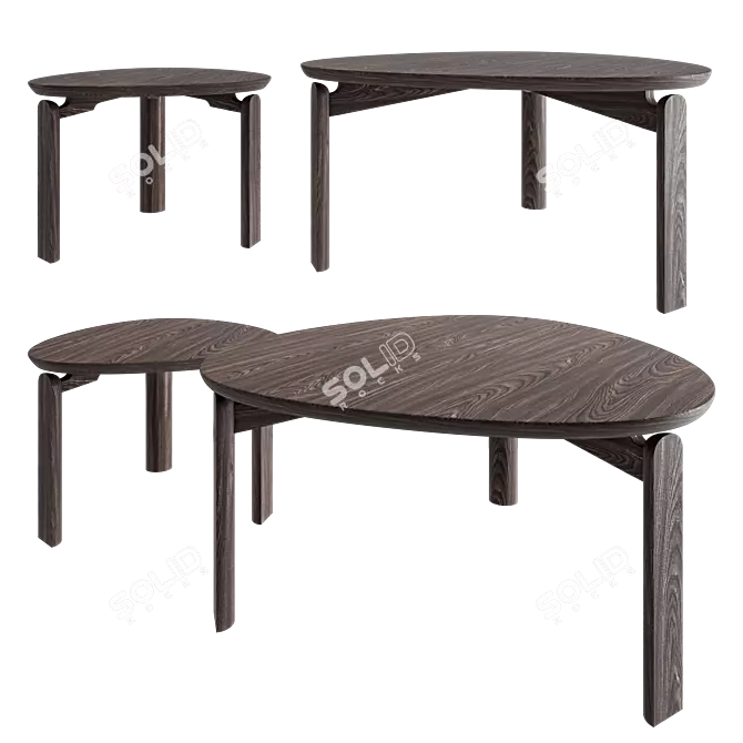 Solid Wood Coffee Table Set 3D model image 6