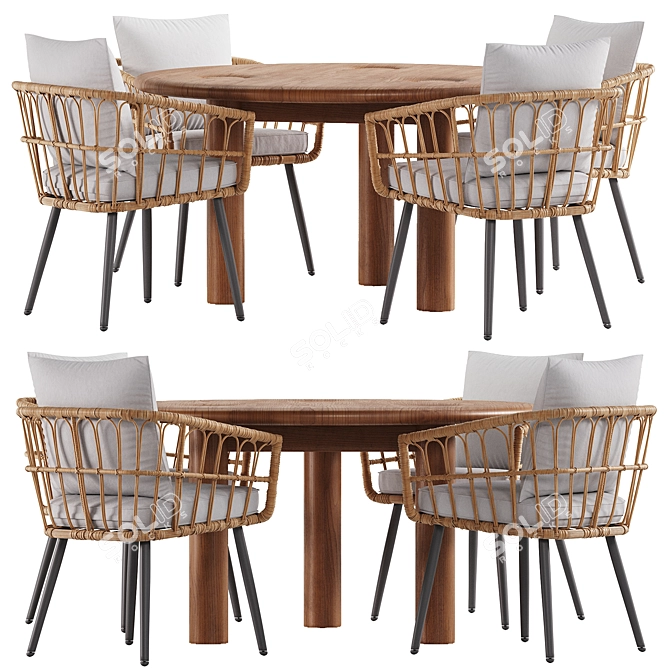 Modern 3-Piece Rattan Dining Set 3D model image 1