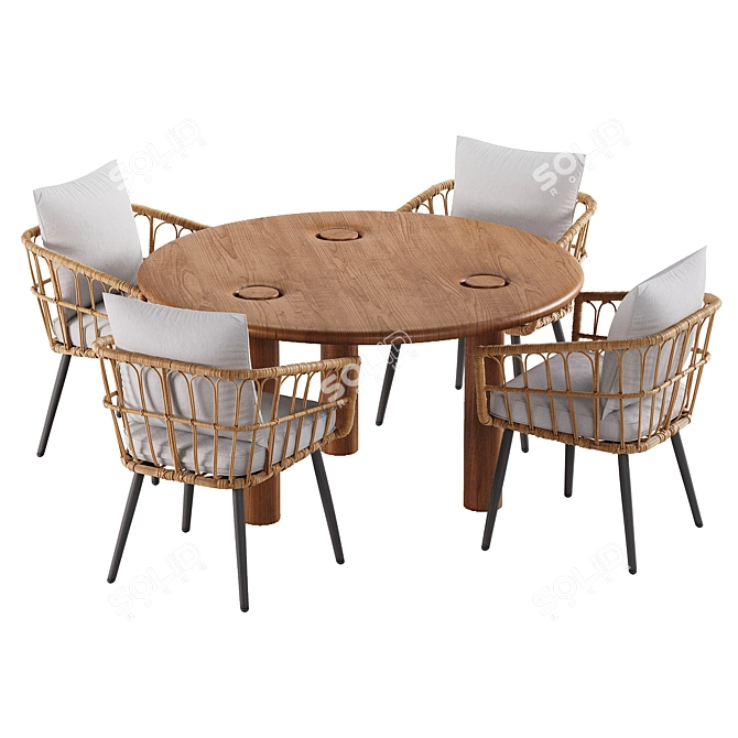 Modern 3-Piece Rattan Dining Set 3D model image 2