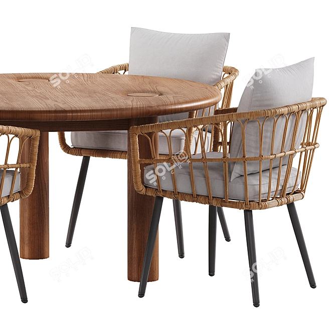 Modern 3-Piece Rattan Dining Set 3D model image 3