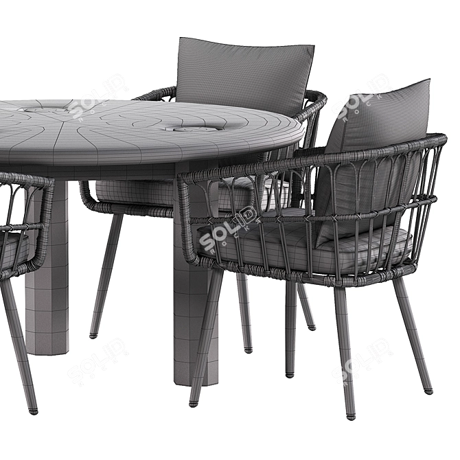 Modern 3-Piece Rattan Dining Set 3D model image 4