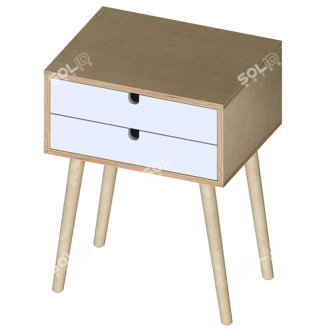 Retro Bedside Table - Gloss 3D model image 2