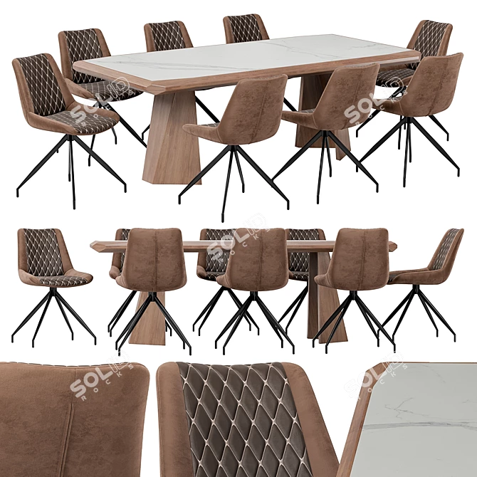 Modern Brown Dining Set with Table 3D model image 1