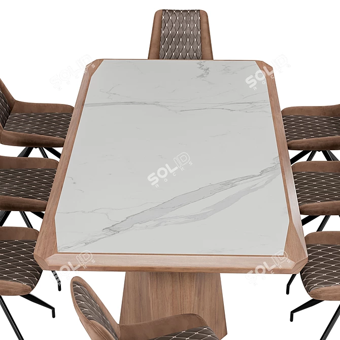 Modern Brown Dining Set with Table 3D model image 2