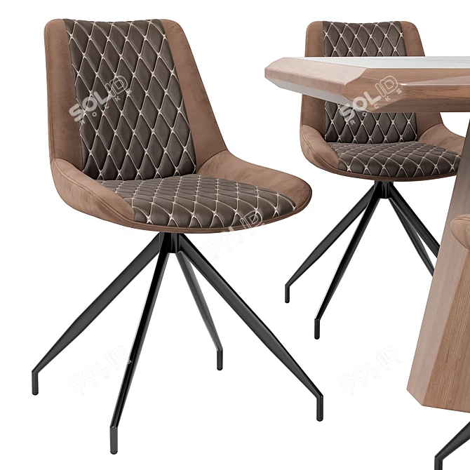 Modern Brown Dining Set with Table 3D model image 3