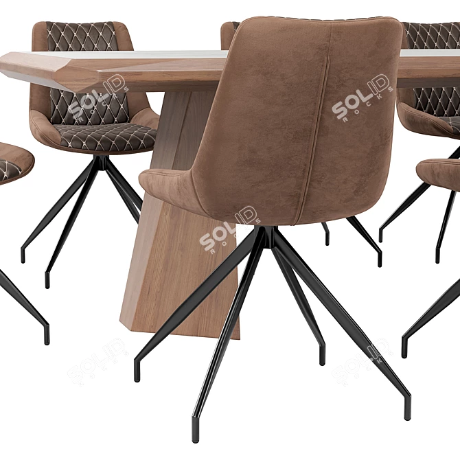 Modern Brown Dining Set with Table 3D model image 4