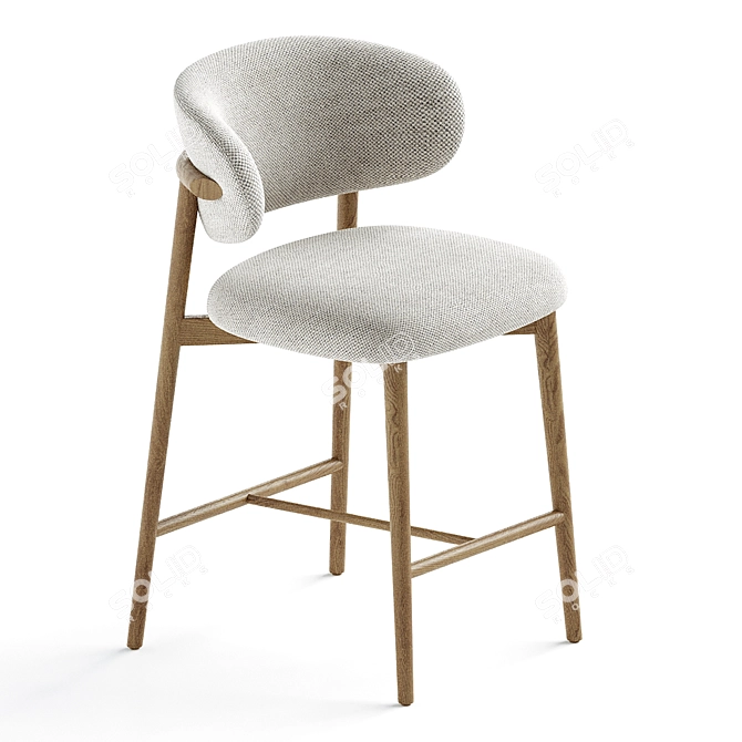 Curved Linen Backrest Stools 3D model image 2