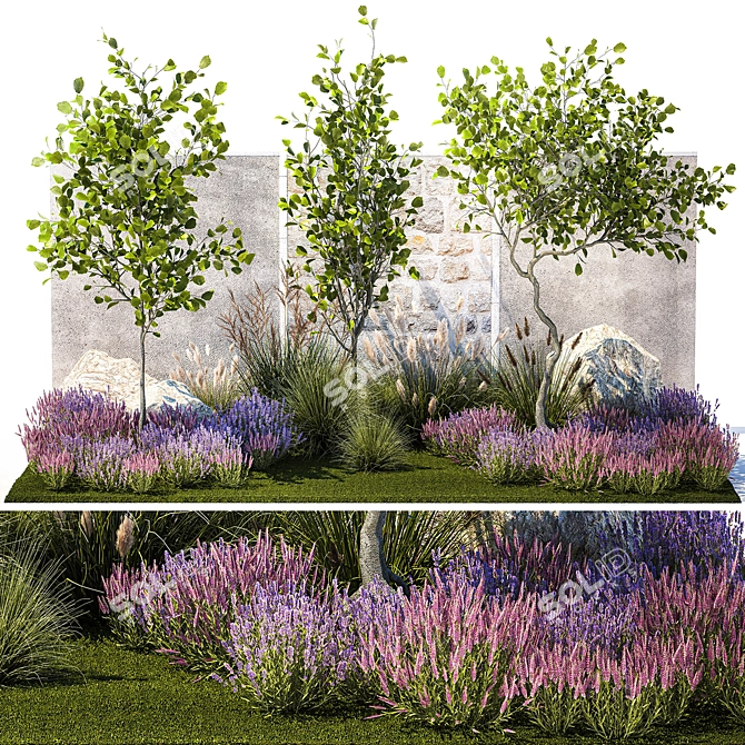 Landscape Plant Collection: Hazel, Lavender, Grass 3D model image 1