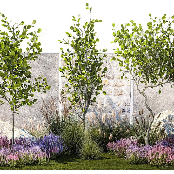 Landscape Plant Collection: Hazel, Lavender, Grass 3D model image 3