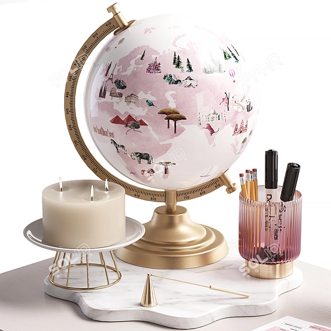 Stylish Compact Study Desk 3D model image 2