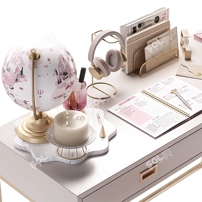 Stylish Compact Study Desk 3D model image 5