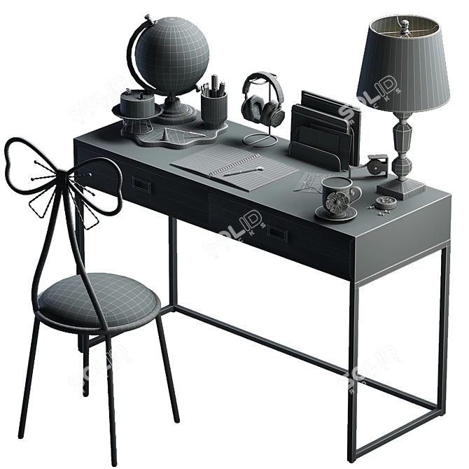 Stylish Compact Study Desk 3D model image 6