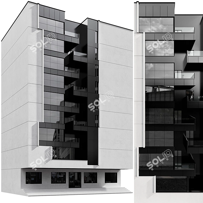 Modern 3D Residential Building Model 3D model image 1