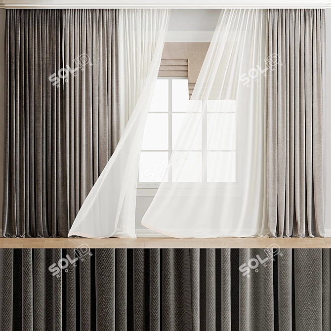 Elegant Grey Window Curtain 3D model image 1