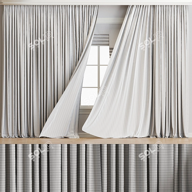 Elegant Grey Window Curtain 3D model image 2