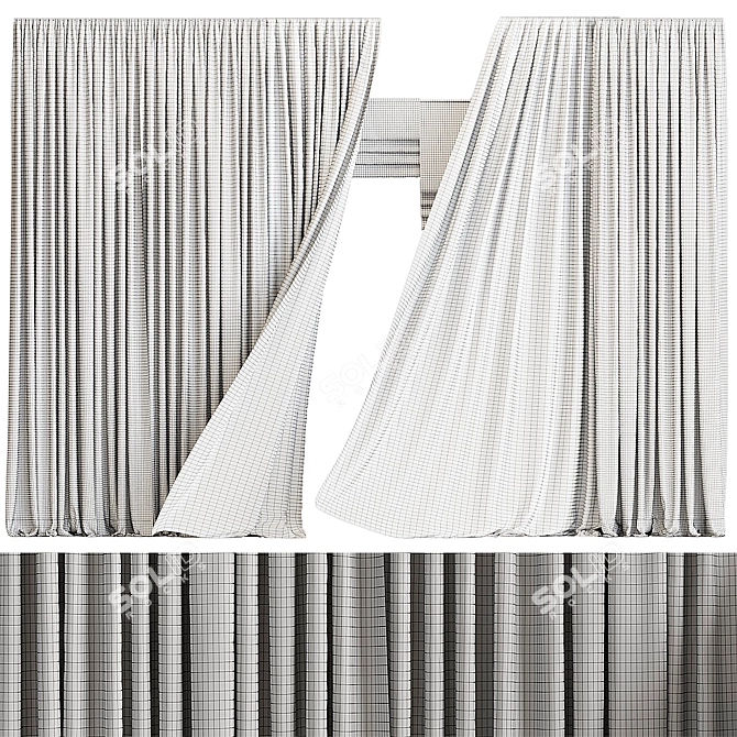 Elegant Grey Window Curtain 3D model image 3