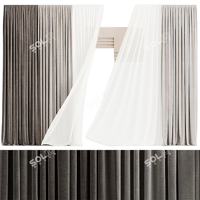 Elegant Grey Window Curtain 3D model image 4