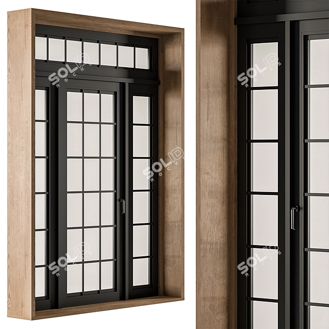 Rustic Wood Metal Windows Set 3D model image 2