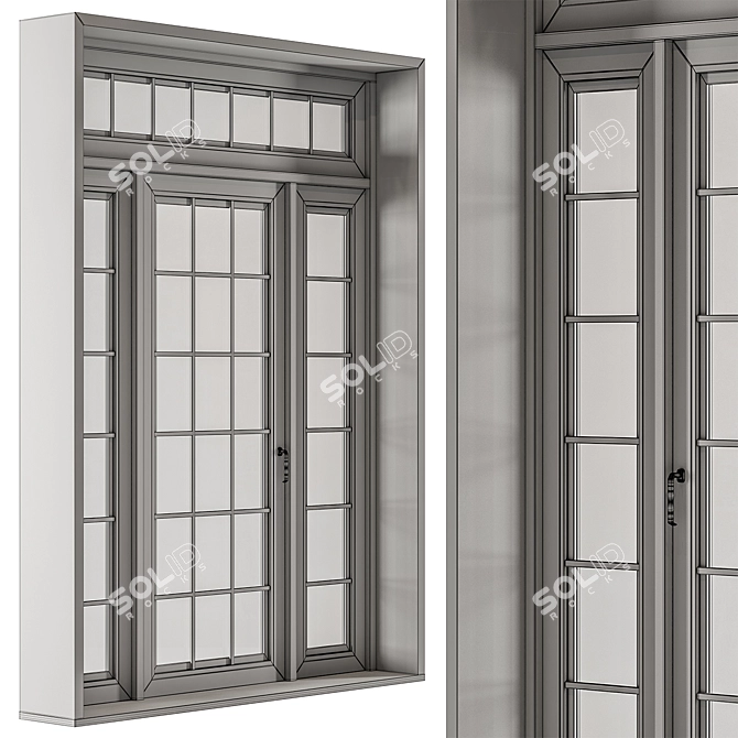 Rustic Wood Metal Windows Set 3D model image 6