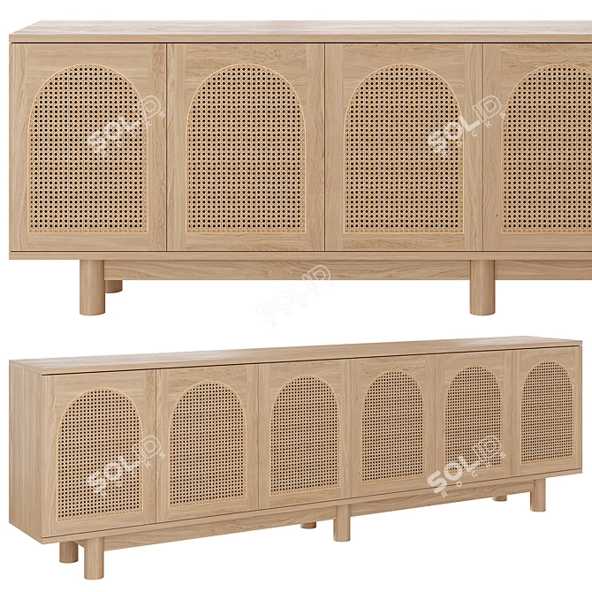 Oak and Rattan Arched Buffet 3D model image 1