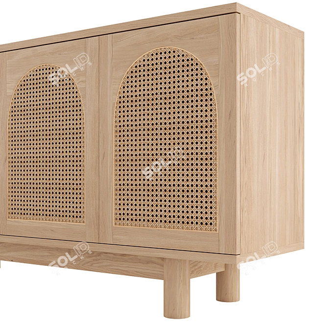 Oak and Rattan Arched Buffet 3D model image 2