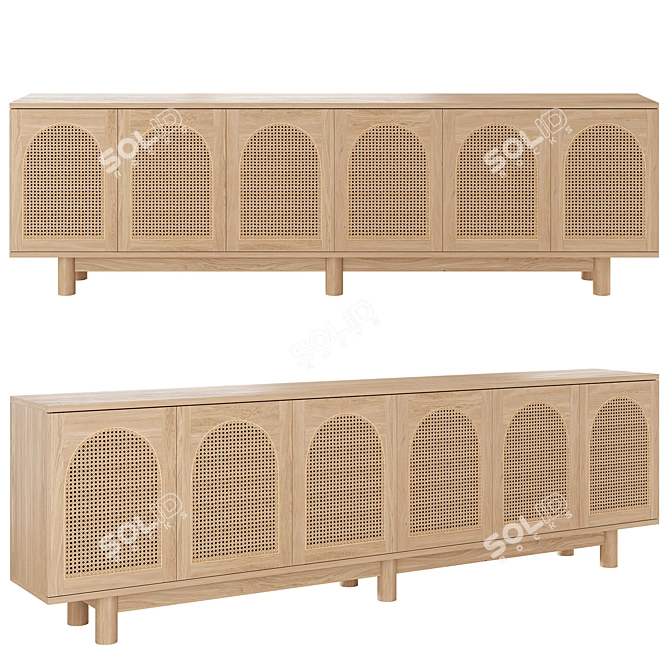 Oak and Rattan Arched Buffet 3D model image 3