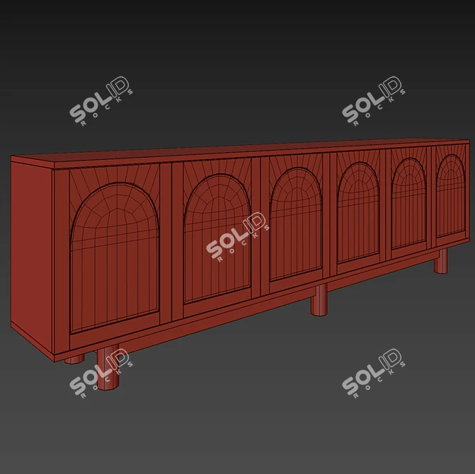 Oak and Rattan Arched Buffet 3D model image 4