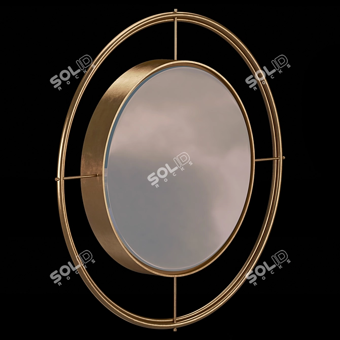 Golden Metal Frame Round Mirror 3D model image 2